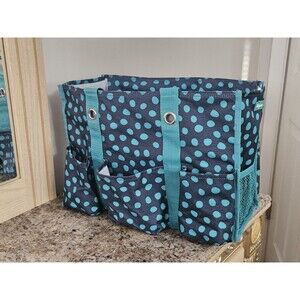 Thirty-One Zip Top Organizing Utility Tote Navy Lotsa Dots